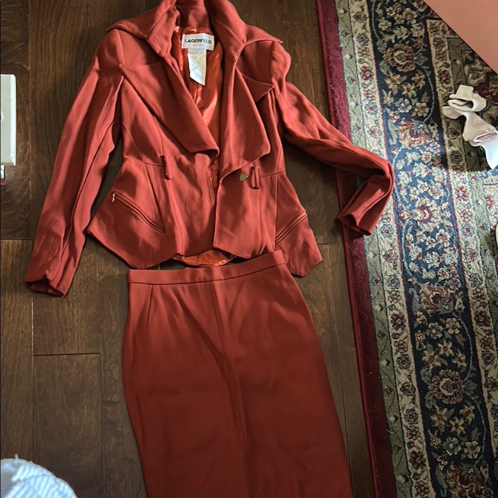 Karl Lagerfeld Orange Midi Pencil Skirt for Work